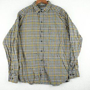 Columbia Plaid Flannel Shirt Mens Large Black Yellow Outdoor Long Sleeve